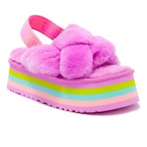 UGG Disco Knot Platform Sandals Sheepskin Slides Wildflower Size 9 NEW